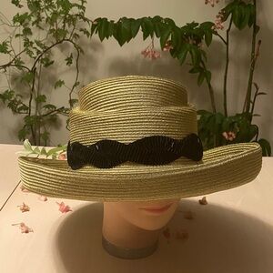 Elegant Metallic Gold Women's Hat with Black Beaded Band